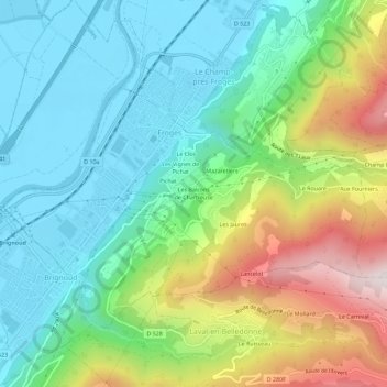 Mappa topografica Les Balcons de Chartreuse, altitudine, rilievo