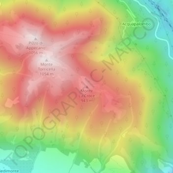 Mappa topografica Monte La Croce, altitudine, rilievo