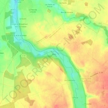 Mappa topografica Nailly, altitudine, rilievo