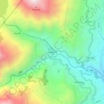 Mappa topografica Acopalca, altitudine, rilievo