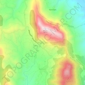 Mappa topografica Mavromati, altitudine, rilievo