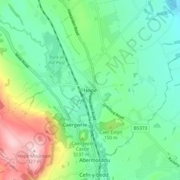 Mappa topografica Hope, altitudine, rilievo
