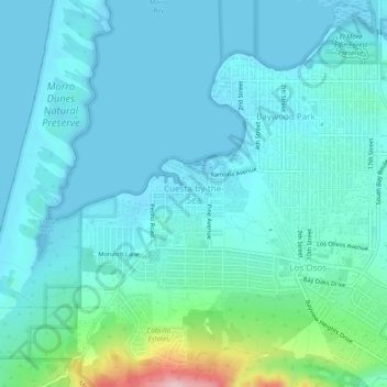 Mappa topografica Cuesta-by-the-Sea, altitudine, rilievo