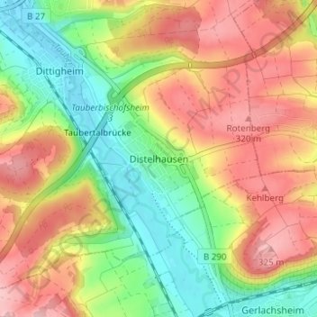 Mappa topografica Distelhausen, altitudine, rilievo