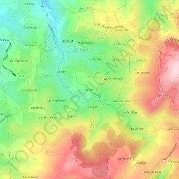 Mappa topografica Le Nez, altitudine, rilievo