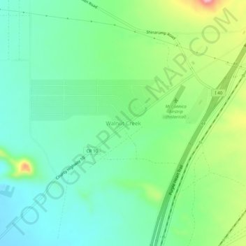 Mappa topografica Walnut Creek, altitudine, rilievo