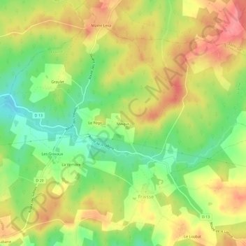 Mappa topografica Maujus, altitudine, rilievo