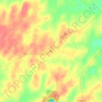Mappa topografica Ray, altitudine, rilievo