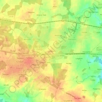 Mappa topografica Le Poteau, altitudine, rilievo