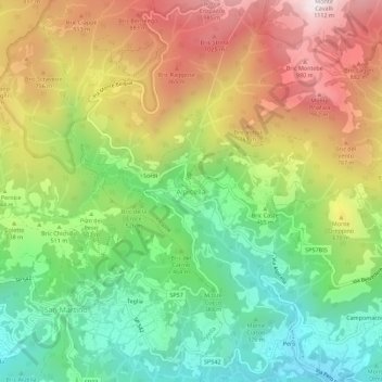 Mappa topografica Alpicella, altitudine, rilievo