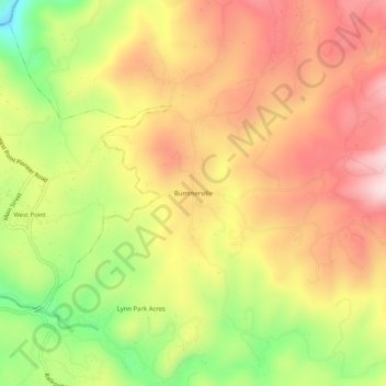 Mappa topografica Bummerville, altitudine, rilievo