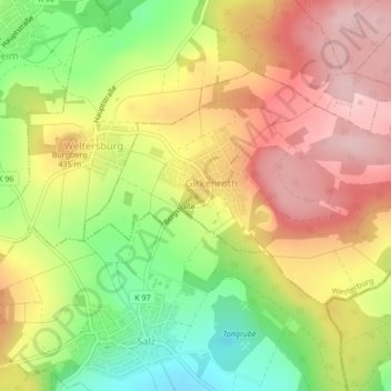 Mappa topografica Ruheberg, altitudine, rilievo