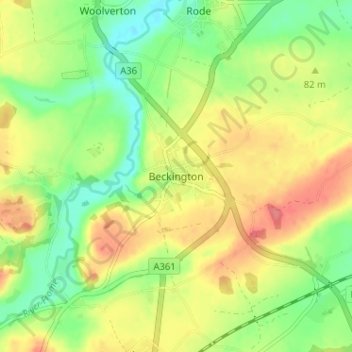 Mappa topografica Beckington, altitudine, rilievo