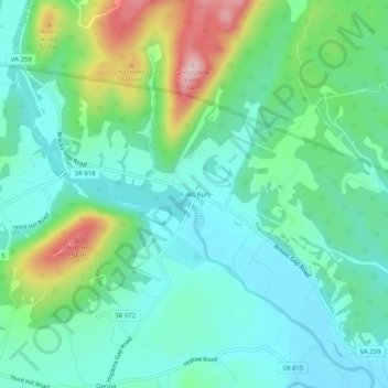Mappa topografica Fulks Run, altitudine, rilievo
