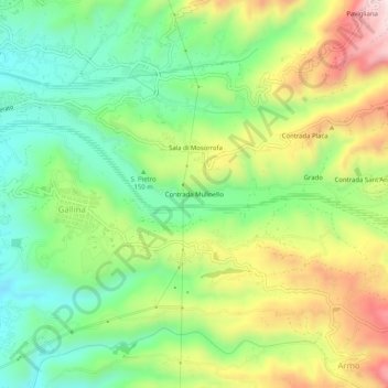 Mappa topografica Contrada Mulinello, altitudine, rilievo