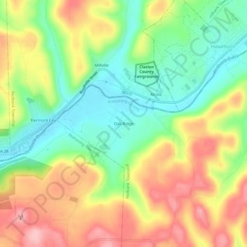 Mappa topografica Oak Ridge, altitudine, rilievo