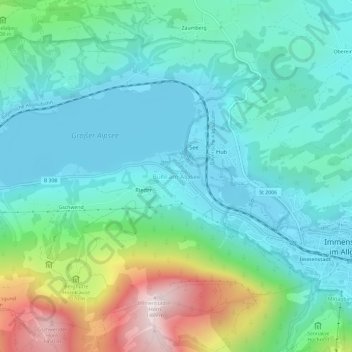 Mappa topografica Bühl am Alpsee, altitudine, rilievo