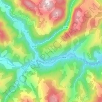 Mappa topografica Izvoarele, altitudine, rilievo