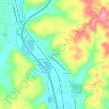 Mappa topografica Columbia, altitudine, rilievo