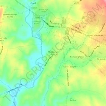 Mappa topografica Middletown South, altitudine, rilievo