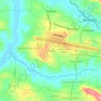 Mappa topografica Karipur, altitudine, rilievo