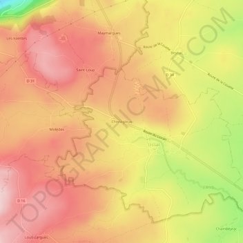 Mappa topografica Chervigieux, altitudine, rilievo