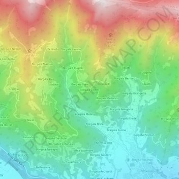 Mappa topografica Borgata Centro, altitudine, rilievo