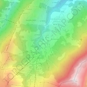 Mappa topografica Le Crey, altitudine, rilievo