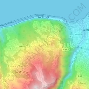 Mappa topografica La Montagne, altitudine, rilievo
