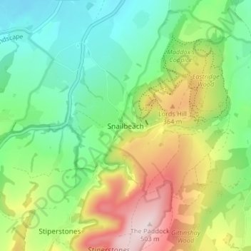 Mappa topografica Snailbeach, altitudine, rilievo