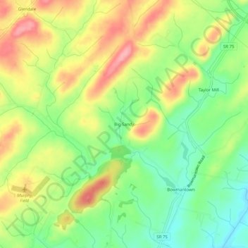 Mappa topografica Big Sandy, altitudine, rilievo