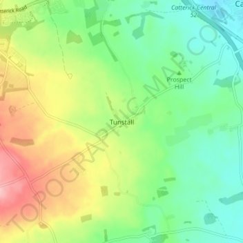 Mappa topografica Tunstall, altitudine, rilievo