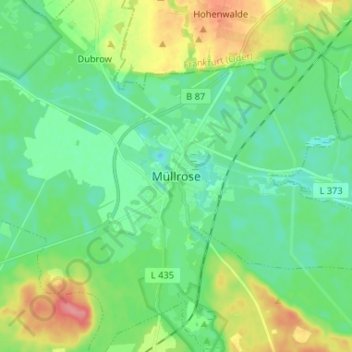 Mappa topografica Müllrose, altitudine, rilievo