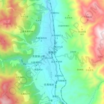 Mappa topografica 普雄镇, altitudine, rilievo