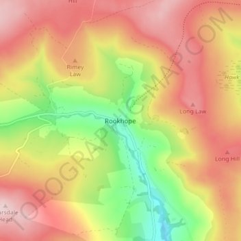 Mappa topografica Rookhope, altitudine, rilievo