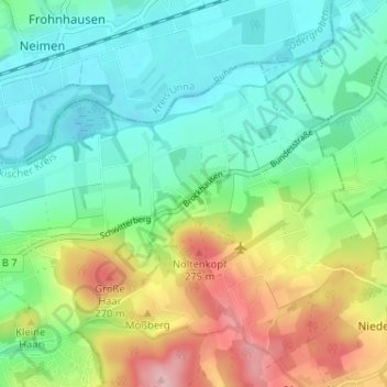 Mappa topografica Brockhausen, altitudine, rilievo