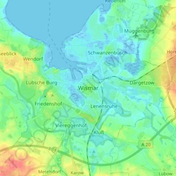 Mappa topografica Wismar, altitudine, rilievo