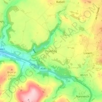 Mappa topografica Ysceifiog, altitudine, rilievo