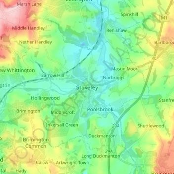 Mappa topografica Staveley, altitudine, rilievo