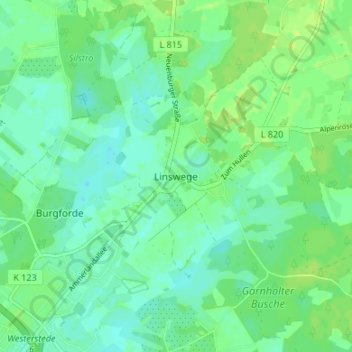 Mappa topografica Linswege, altitudine, rilievo