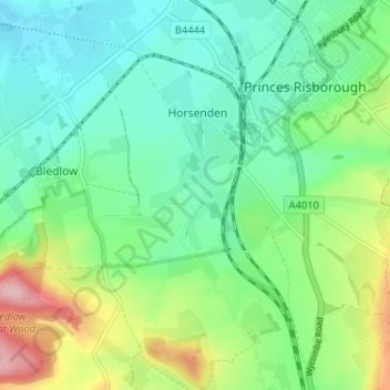 Mappa topografica Saunderton, altitudine, rilievo