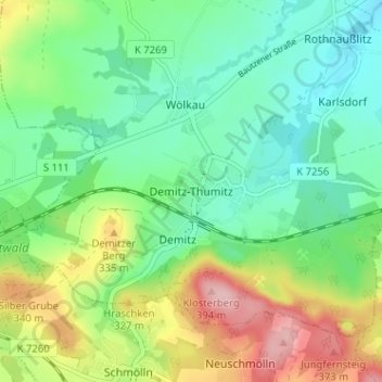 Mappa topografica Demitz-Thumitz, altitudine, rilievo