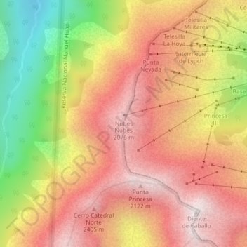 Mappa topografica Nubes, altitudine, rilievo