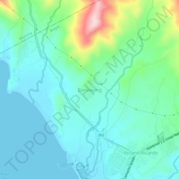 Mappa topografica Banawang, altitudine, rilievo