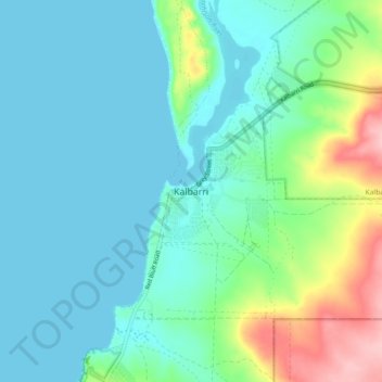 Mappa topografica Kalbarri, altitudine, rilievo