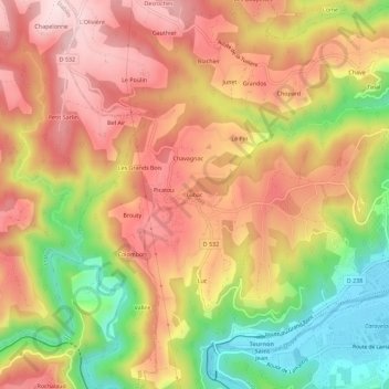 Mappa topografica Lubac, altitudine, rilievo