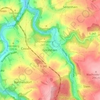 Mappa topografica Göritzhain, altitudine, rilievo