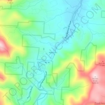 Mappa topografica Hamrick, altitudine, rilievo