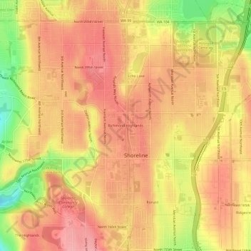 Mappa topografica Richmond Highlands, altitudine, rilievo