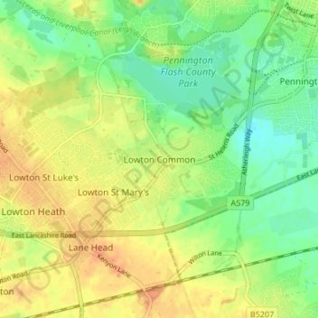 Mappa topografica Lowton Common, altitudine, rilievo